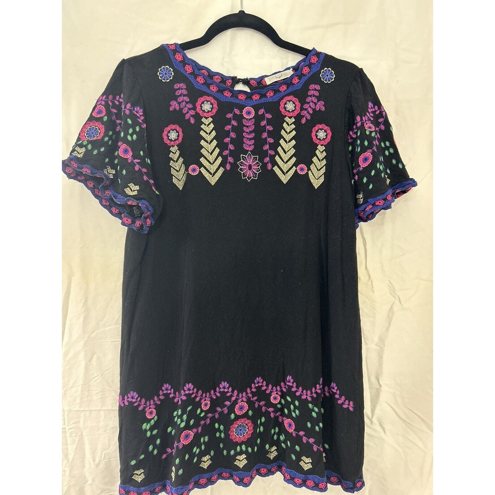 Hazel Black Midi Dress with Colorful Embroidery